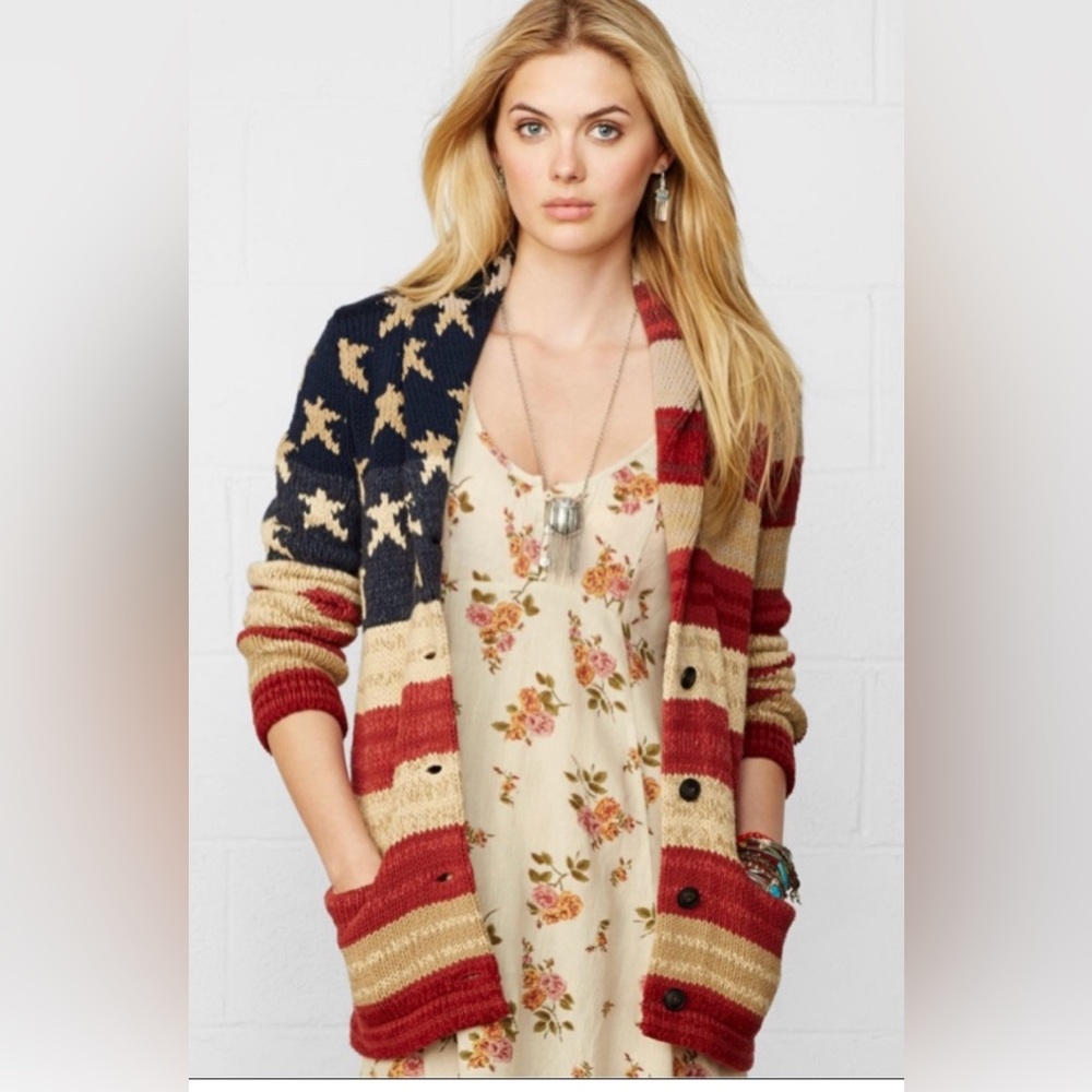 Denim & Supply Ralph Lauren Red, Navy & Cream Striped American Flag Cardigan
